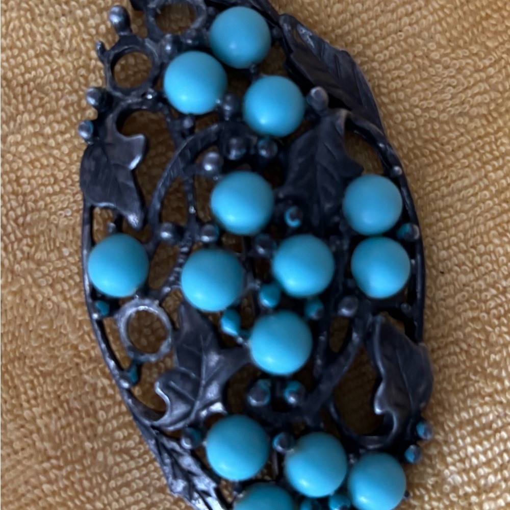 Vintage Style Black and Turquoise Brooch